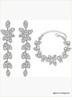 3Pcs Teardrop Earring and Bracelet Bridal Jewelry Set